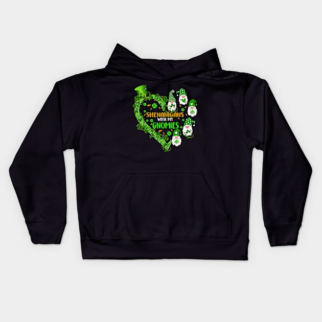 Gnome St Patricks Day Shenanigans With My Gnomies Shamrock Kids Hoodie by artbyhintze